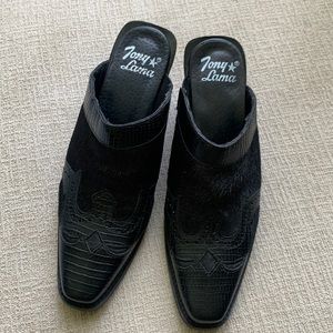Tony Lama black on black Mules, Vamp and Top leather.  Size 7 only worn once